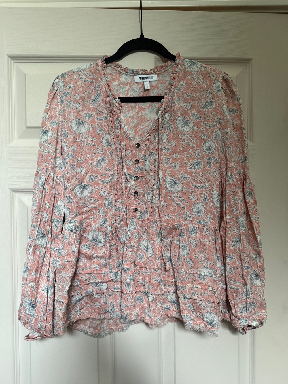 William Rast Pink Floral Ruffle Button-Front Blouse